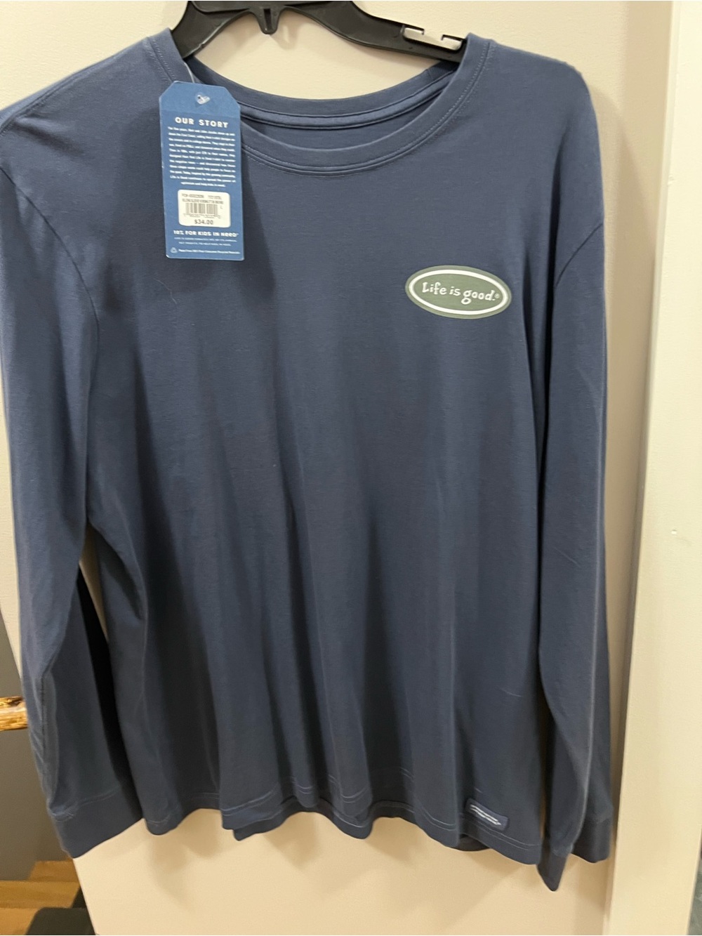 Life Is Good Men’s Long-Sleeve Tee — Slate Blue with White Logo